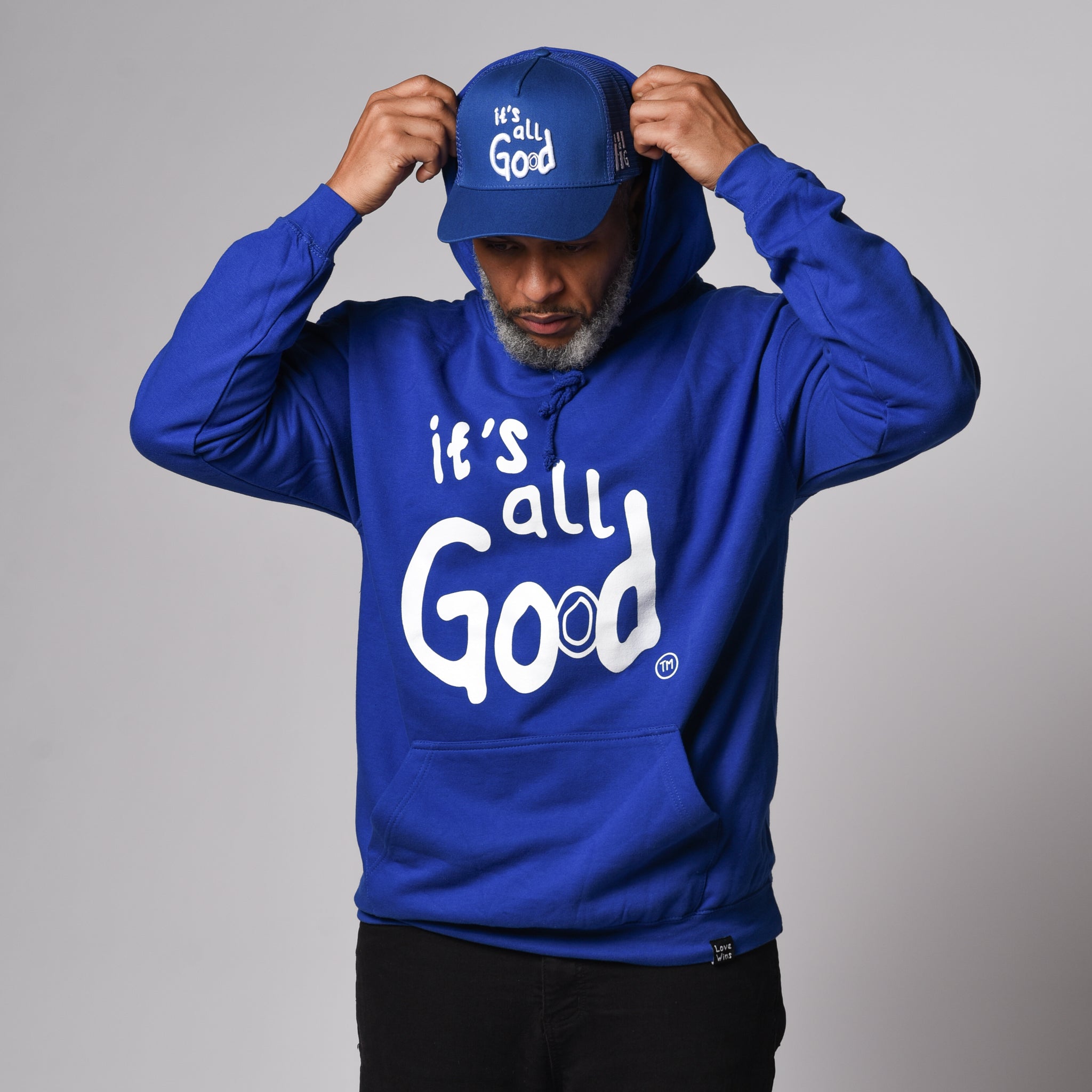 it s all God Fleece Pullover Hoodie Blue the Book of Love Brand